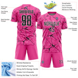 Custom Pink Black-White Abstract Network Crackle Sublimation Soccer Uniform Jersey