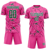 Custom Pink Kelly Green-White Abstract Network Crackle Sublimation Soccer Uniform Jersey