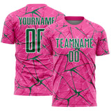 Custom Pink Kelly Green-White Abstract Network Crackle Sublimation Soccer Uniform Jersey