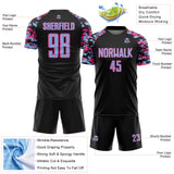 Custom Black Light Blue-Pink Digital Camo Raglan Sleeves Sublimation Soccer Uniform Jersey