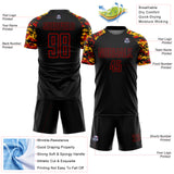 Custom Black Red-Gold Digital Camo Raglan Sleeves Sublimation Soccer Uniform Jersey
