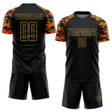 Custom Black Orange-Old Gold Digital Camo Raglan Sleeves Sublimation Soccer Uniform Jersey