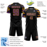 Custom Black Purple-Gold Digital Camo Raglan Sleeves Sublimation Soccer Uniform Jersey