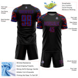 Custom Black Royal-Red Digital Camo Raglan Sleeves Sublimation Soccer Uniform Jersey