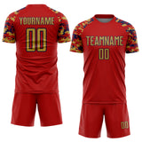 Custom Red Old Gold-Navy Digital Camo Raglan Sleeves Sublimation Soccer Uniform Jersey