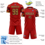 Custom Red Old Gold-Navy Digital Camo Raglan Sleeves Sublimation Soccer Uniform Jersey