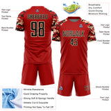 Custom Red Black-Cream Digital Camo Raglan Sleeves Sublimation Soccer Uniform Jersey