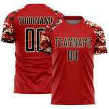 Custom Red Black-Cream Digital Camo Raglan Sleeves Sublimation Soccer Uniform Jersey