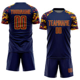 Custom Navy Crimson-Gold Digital Camo Raglan Sleeves Sublimation Soccer Uniform Jersey