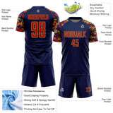 Custom Navy Red-Old Gold Digital Camo Raglan Sleeves Sublimation Soccer Uniform Jersey