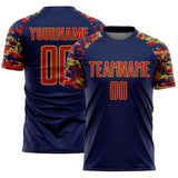 Custom Navy Red-Old Gold Digital Camo Raglan Sleeves Sublimation Soccer Uniform Jersey