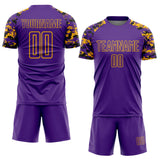 Custom Purple Black-Gold Digital Camo Raglan Sleeves Sublimation Soccer Uniform Jersey