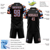 Custom Black Powder Blue Orange-White Digital Camo Raglan Sleeves Sublimation Soccer Uniform Jersey