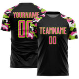Custom Black Pink Neon Green-White Digital Camo Raglan Sleeves Sublimation Soccer Uniform Jersey
