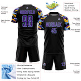 Custom Black Purple Light Blue-Gold Digital Camo Raglan Sleeves Sublimation Soccer Uniform Jersey