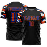 Custom Black Royal Orange-White Digital Camo Raglan Sleeves Sublimation Soccer Uniform Jersey