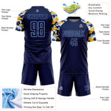 Custom Navy Light Blue Gold-White Digital Camo Raglan Sleeves Sublimation Soccer Uniform Jersey
