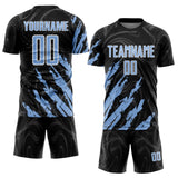 Custom Black Light Blue-White Brush Stroke Splatter Liquid Swirl Sublimation Soccer Uniform Jersey