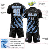 Custom Black Light Blue-White Brush Stroke Splatter Liquid Swirl Sublimation Soccer Uniform Jersey