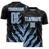 Custom Black Light Blue-White Brush Stroke Splatter Liquid Swirl Sublimation Soccer Uniform Jersey