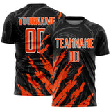 Custom Black Orange-White Brush Stroke Splatter Liquid Swirl Sublimation Soccer Uniform Jersey