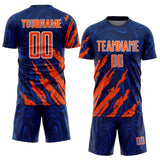 Custom Navy Orange-White Brush Stroke Splatter Liquid Swirl Sublimation Soccer Uniform Jersey