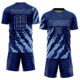 Custom Navy-Light Blue Brush Stroke Splatter Liquid Swirl Sublimation Soccer Uniform Jersey