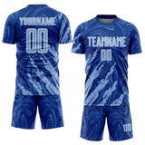 Custom Royal Light Blue-White Brush Stroke Splatter Liquid Swirl Sublimation Soccer Uniform Jersey