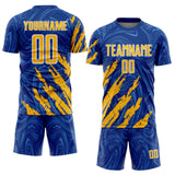 Custom Royal Gold-White Brush Stroke Splatter Liquid Swirl Sublimation Soccer Uniform Jersey
