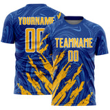 Custom Royal Gold-White Brush Stroke Splatter Liquid Swirl Sublimation Soccer Uniform Jersey
