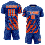 Custom Royal Orange-White Brush Stroke Splatter Liquid Swirl Sublimation Soccer Uniform Jersey