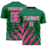 Custom Kelly Green Pink-White Brush Stroke Splatter Liquid Swirl Sublimation Soccer Uniform Jersey