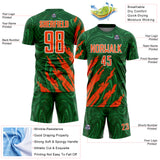 Custom Green Orange-White Brush Stroke Splatter Liquid Swirl Sublimation Soccer Uniform Jersey