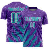 Custom Purple Teal-White Brush Stroke Splatter Liquid Swirl Sublimation Soccer Uniform Jersey