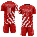 Custom Red-White Brush Stroke Splatter Liquid Swirl Sublimation Soccer Uniform Jersey