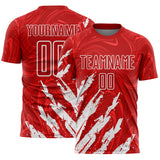 Custom Red-White Brush Stroke Splatter Liquid Swirl Sublimation Soccer Uniform Jersey