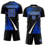 Custom Black Thunder Blue-White Halftone Dot Dynamic Curve Stripe Sublimation Soccer Uniform Jersey