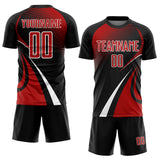 Custom Black Red-White Halftone Dot Dynamic Curve Stripe Sublimation Soccer Uniform Jersey