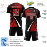 Custom Black Red-White Halftone Dot Dynamic Curve Stripe Sublimation Soccer Uniform Jersey