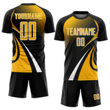 Custom Black Gold-White Halftone Dot Dynamic Curve Stripe Sublimation Soccer Uniform Jersey