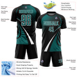 Custom Black Teal-White Halftone Dot Dynamic Curve Stripe Sublimation Soccer Uniform Jersey