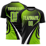 Custom Black Neon Green-White Halftone Dot Dynamic Curve Stripe Sublimation Soccer Uniform Jersey