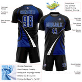 Custom Black Royal-White Halftone Dot Dynamic Curve Stripe Sublimation Soccer Uniform Jersey