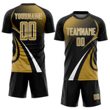 Custom Black Old Gold-White Halftone Dot Dynamic Curve Stripe Sublimation Soccer Uniform Jersey