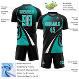 Custom Black Aqua-White Halftone Dot Dynamic Curve Stripe Sublimation Soccer Uniform Jersey