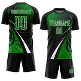 Custom Black Grass Green-White Halftone Dot Dynamic Curve Stripe Sublimation Soccer Uniform Jersey