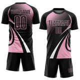 Custom Black Light Pink-White Halftone Dot Dynamic Curve Stripe Sublimation Soccer Uniform Jersey