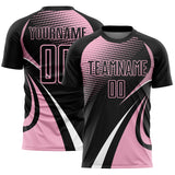 Custom Black Light Pink-White Halftone Dot Dynamic Curve Stripe Sublimation Soccer Uniform Jersey