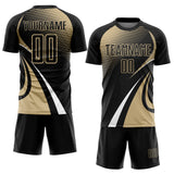Custom Black Vegas Gold-White Halftone Dot Dynamic Curve Stripe Sublimation Soccer Uniform Jersey