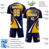 Custom Navy Gold-White Halftone Dot Dynamic Curve Stripe Sublimation Soccer Uniform Jersey